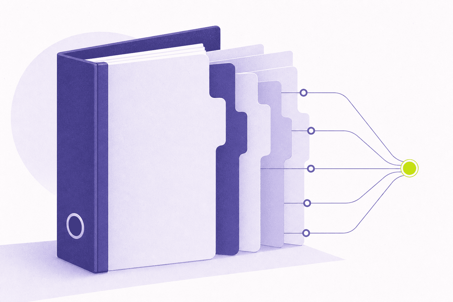 Flat illustration of a bound binder with tabbed dividers and hyperlink node lines