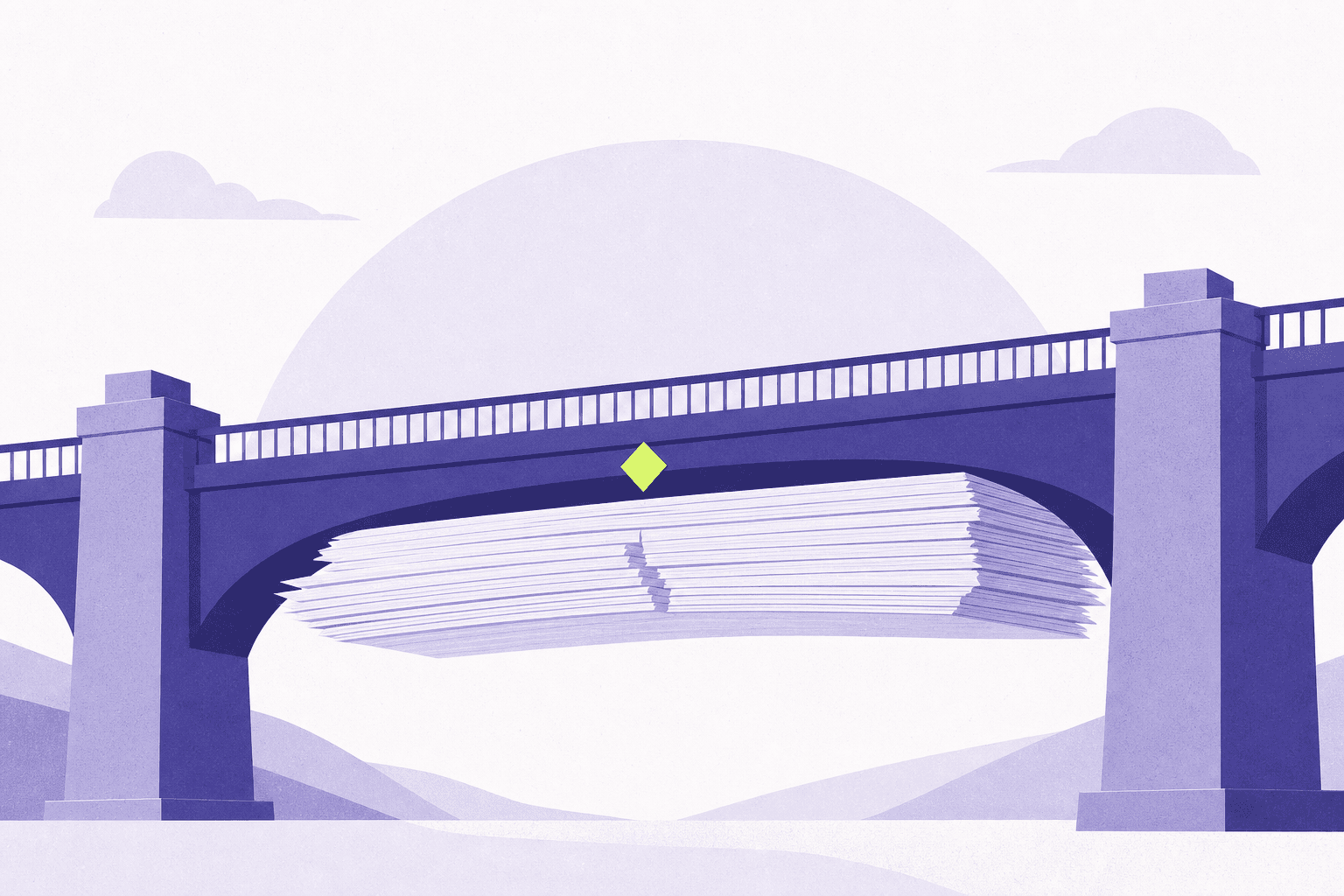 Flat illustration of a long bridge on two pillars built to last