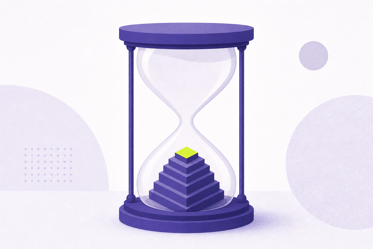 Flat illustration of an hourglass where the sand has fallen into an organized stack