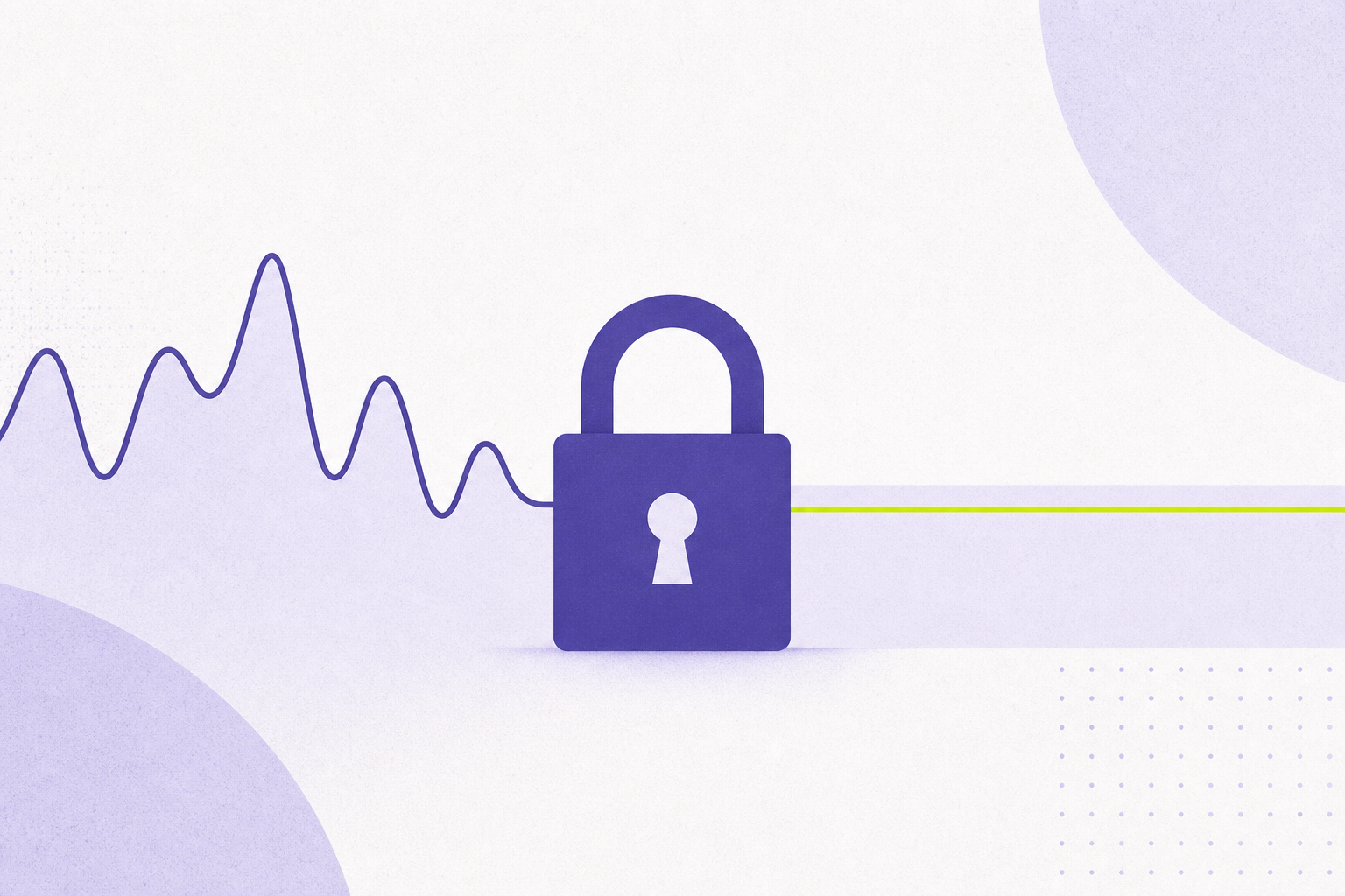 Flat illustration of a padlock securing a fluctuating line into a flat steady line