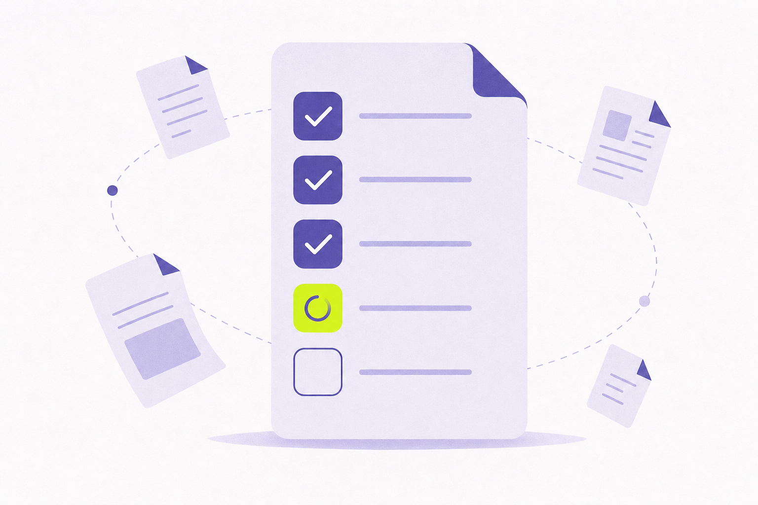 Editorial illustration of a due diligence checklist with items being checked off