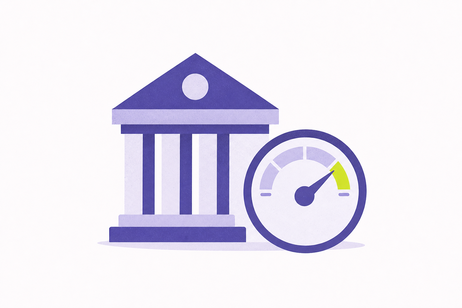 Flat illustration of a building beside a rate dial