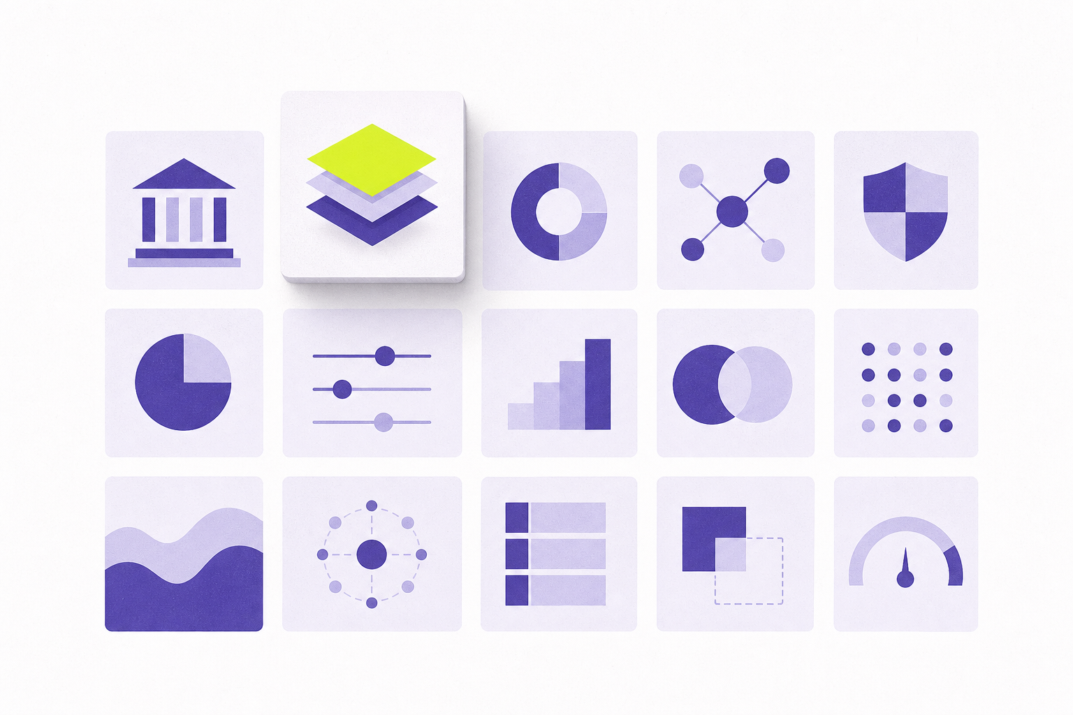 Flat editorial illustration of a control panel grid with one raised tile
